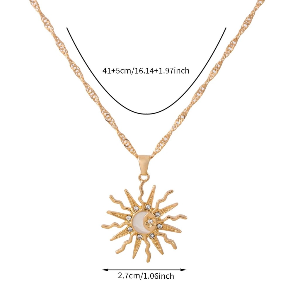 Shining Rhinestone Unique Design Sun Star Moon Three In One Pendant Necklace Retro Daily Jewelry 4