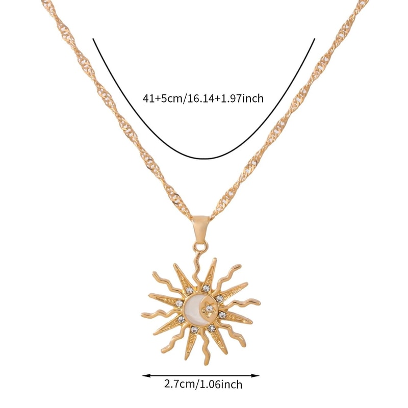 Shining Rhinestone Unique Design Sun Star Moon Three In One Pendant Necklace Retro Daily Jewelry 4