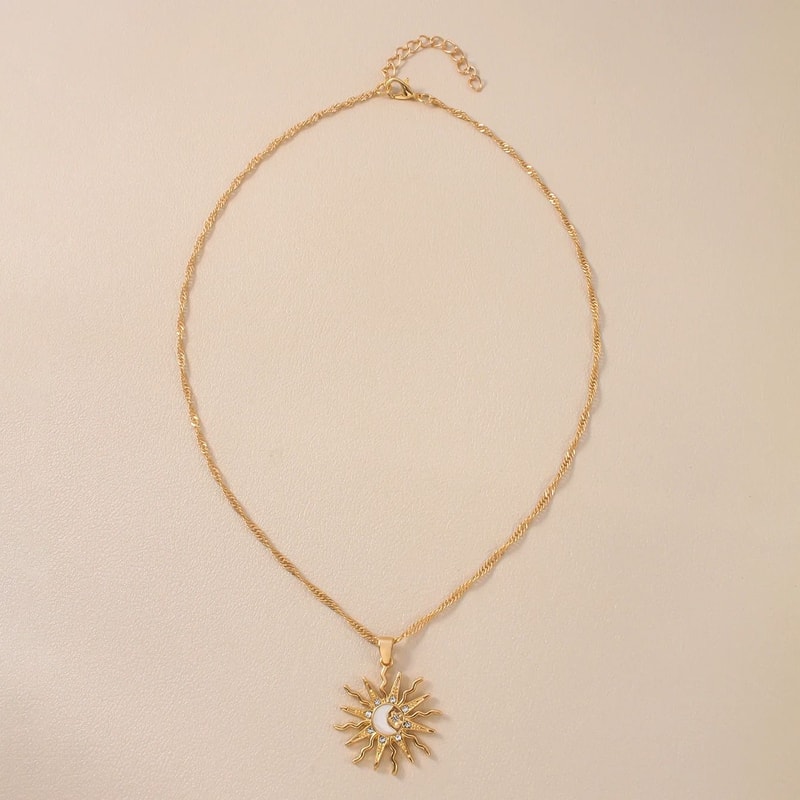 Shining Rhinestone Unique Design Sun Star Moon Three In One Pendant Necklace Retro Daily Jewelry 5