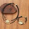 Fashion Oval Metal Necklace And Bracelet Set Vintage Faux Leather Double Layered Chain Jewelry 2