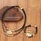 Fashion Oval Metal Necklace And Bracelet Set Vintage Faux Leather Double Layered Chain Jewelry 5