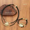 Fashion Oval Metal Necklace And Bracelet Set Vintage Faux Leather Double Layered Chain Jewelry 5