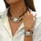Fashion Oval Metal Necklace And Bracelet Set Vintage Faux Leather Double Layered Chain Jewelry 7