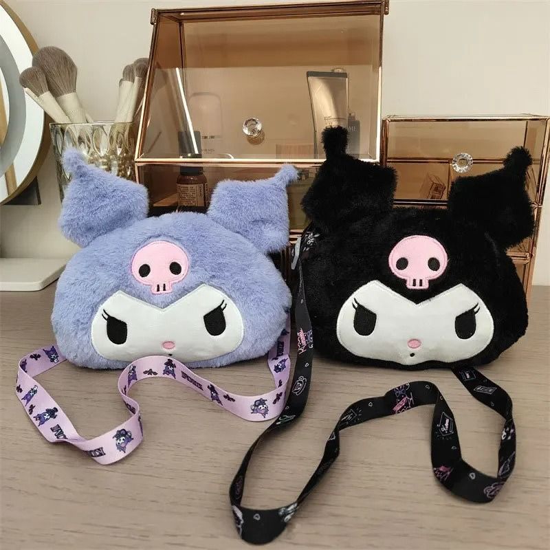 New Sanrio Cartoon Kuromi Skull Plush Shoulder Bag Cute Sweet Girl Heart Handbag Crossbody Bag 0