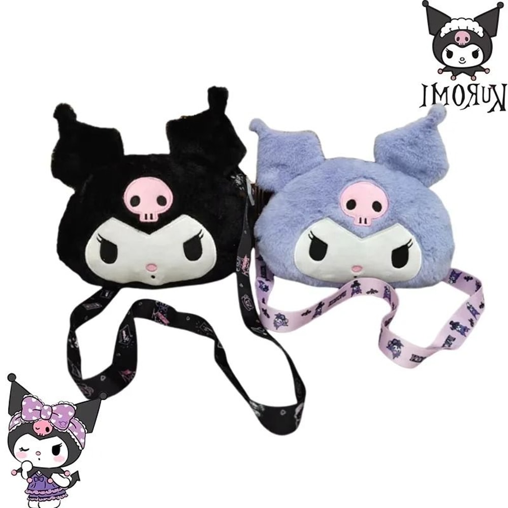 New Sanrio Cartoon Kuromi Skull Plush Shoulder Bag Cute Sweet Girl Heart Handbag Crossbody Bag 1
