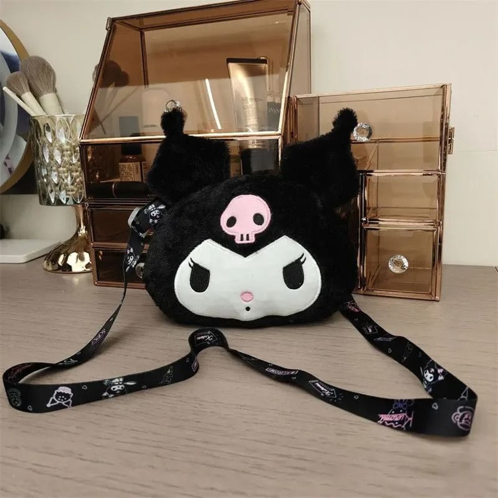 New Sanrio Cartoon Kuromi Skull Plush Shoulder Bag Cute Sweet Girl Heart Handbag Crossbody Bag 3
