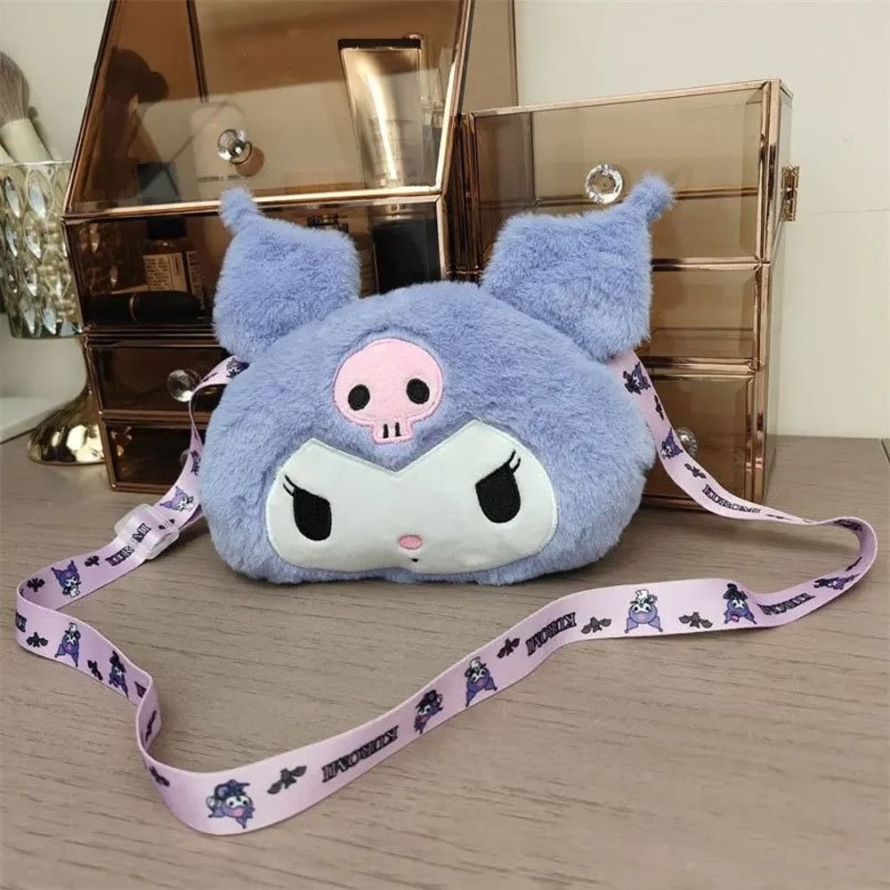 New Sanrio Cartoon Kuromi Skull Plush Shoulder Bag Cute Sweet Girl Heart Handbag Crossbody Bag 7