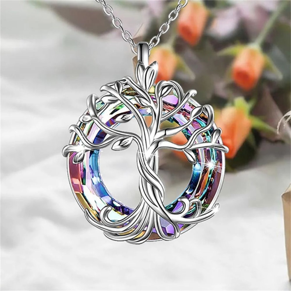Exquisite Celtic Family Tree Necklace Tree Of Life Circle Crystal Jewelry Gift For Women 2
