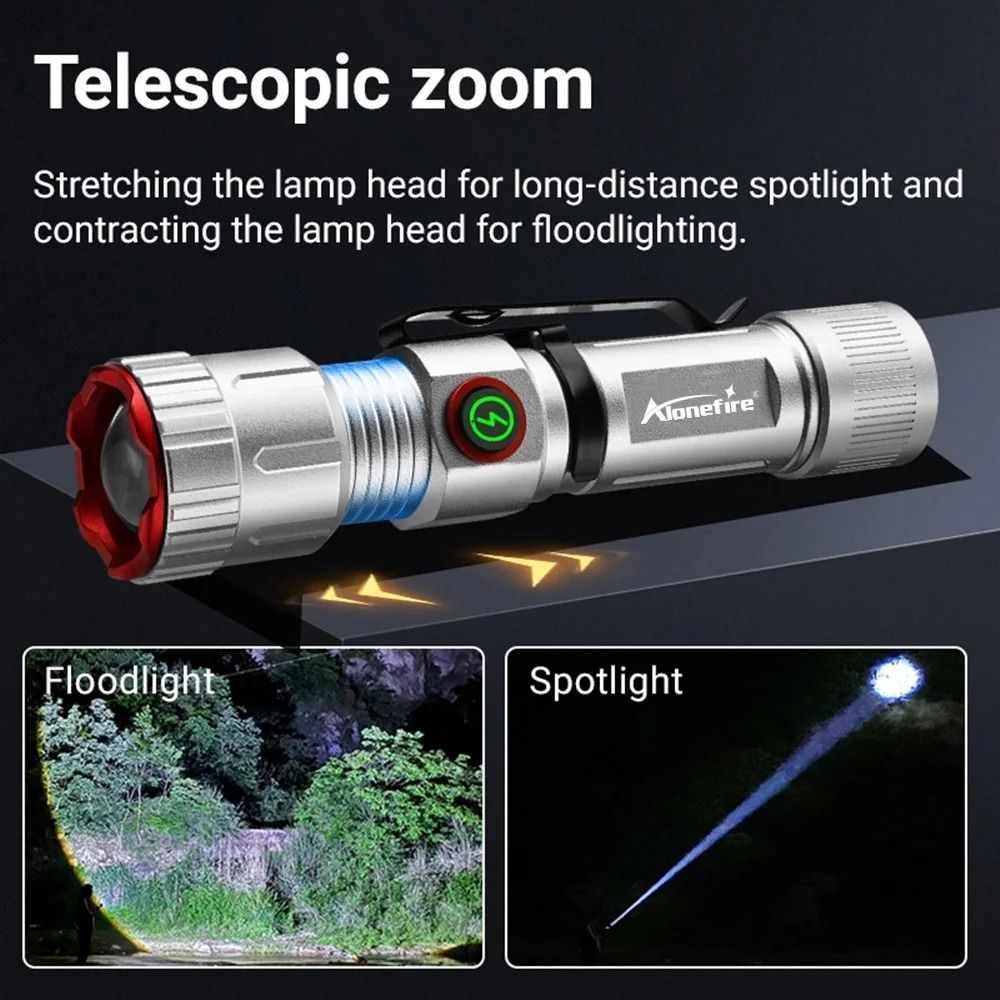 AloneFire X80 Mini Zoom Flashlight Rechargeable Portable Pocket Magnet Torch For Camping And Hiking 2