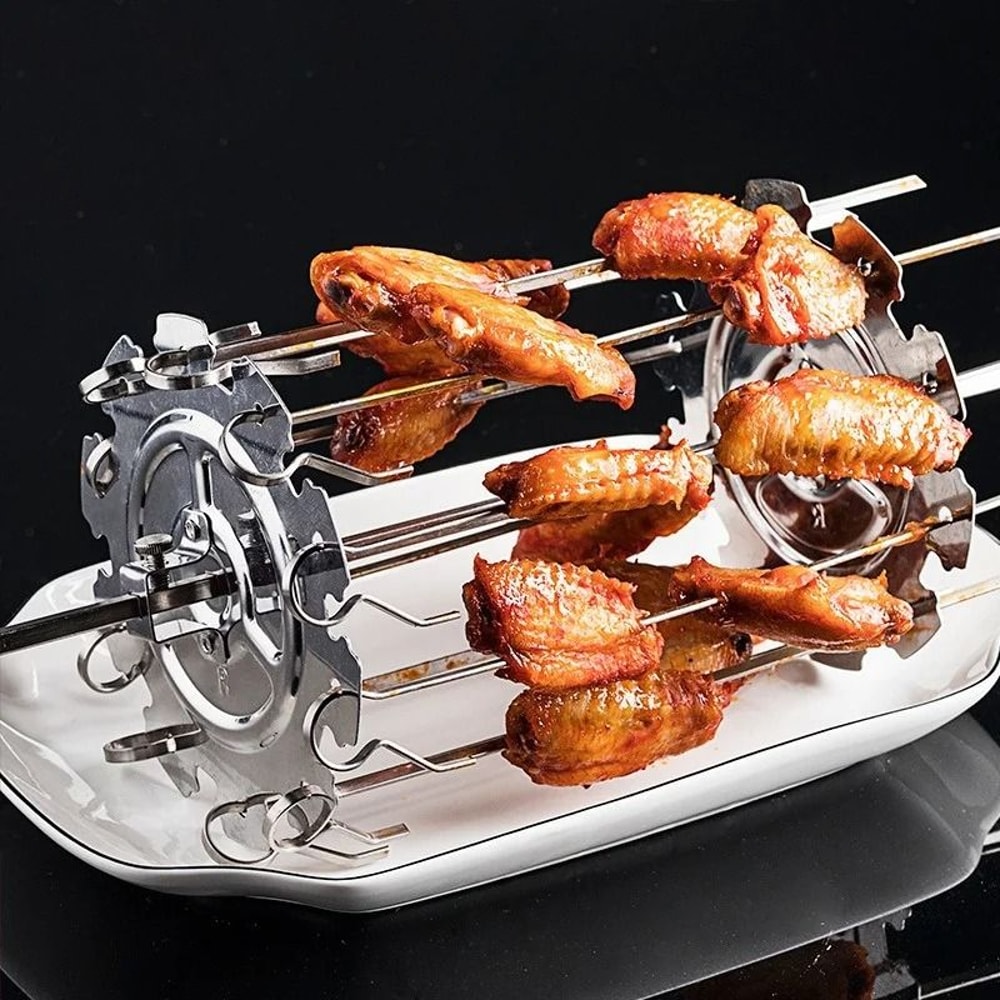Stainless Steel Rotating Oven Grill Cage Meat Skewer Kebab Maker For Air Fryer And BBQ 0