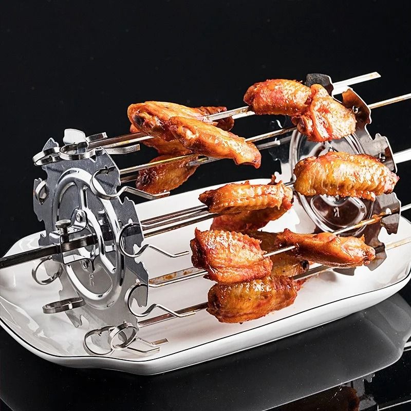 Stainless Steel Rotating Oven Grill Cage Meat Skewer Kebab Maker For Air Fryer And BBQ 0