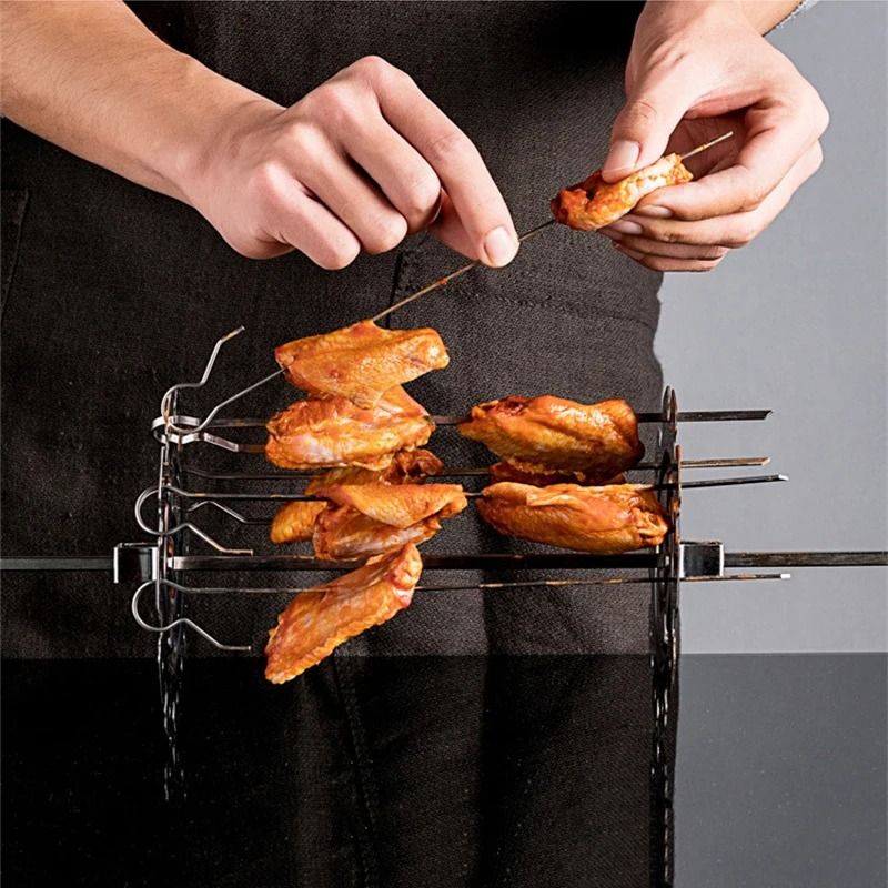 Stainless Steel Rotating Oven Grill Cage Meat Skewer Kebab Maker For Air Fryer And BBQ 4