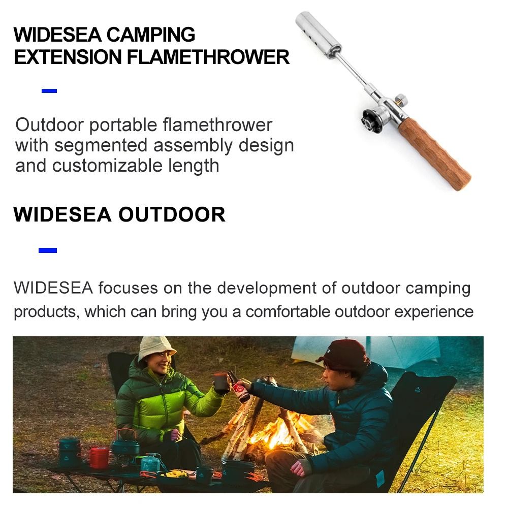 Widesea Long Handle Flamethrower Detachable Stainless Steel Portable Camping Torch 5