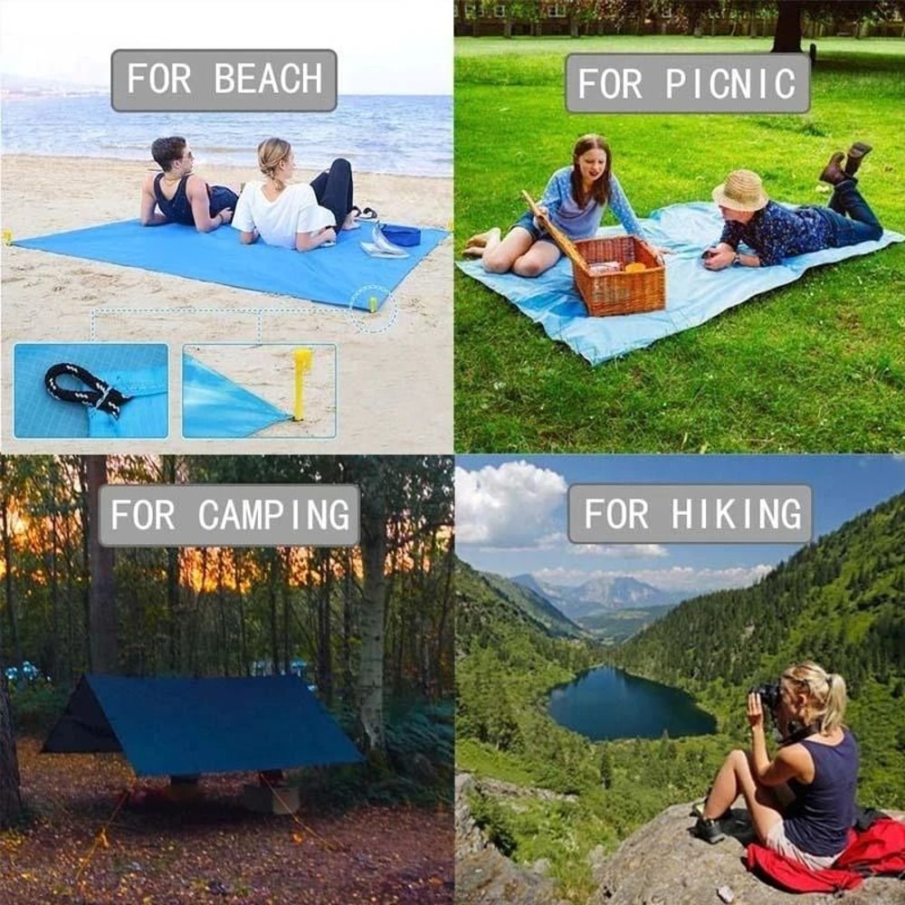 2025 Fashion No Sand Beach Towel Mat Waterproof Oversized Pocket Picnic Camping Blanket 2