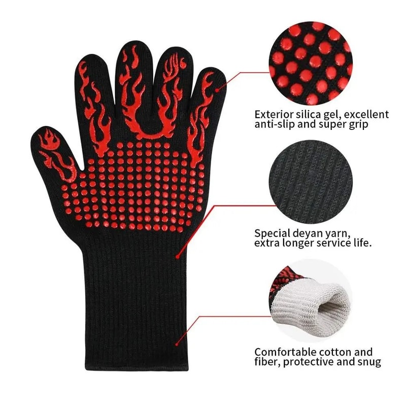 LMETJMA Extreme Heat Resistant BBQ Grill Gloves 1472F 800C NonSlip Silicone Oven Mitts 2