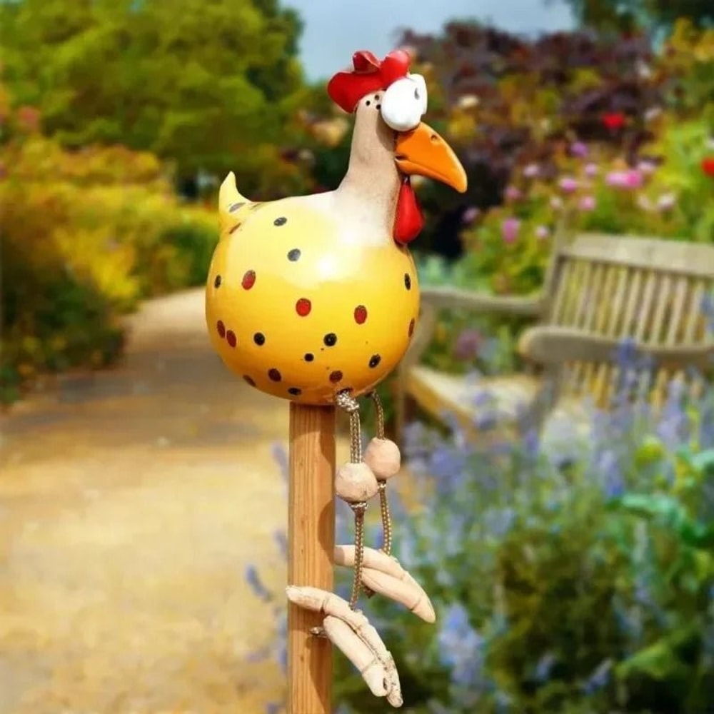 Funny BigEyed Chicken Statue Long Foot Hen Sculpture Garden Fence Art Resin Decoration 4
