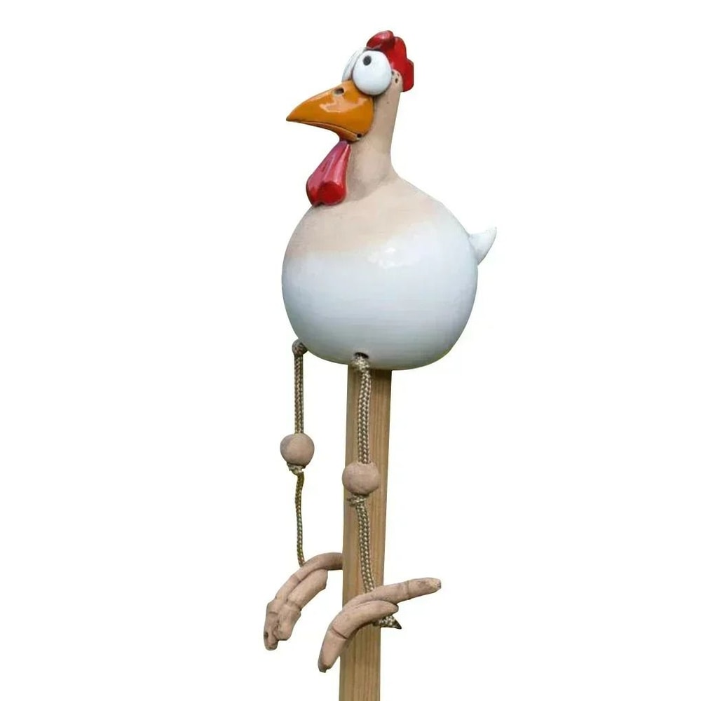 Funny BigEyed Chicken Statue Long Foot Hen Sculpture Garden Fence Art Resin Decoration 7
