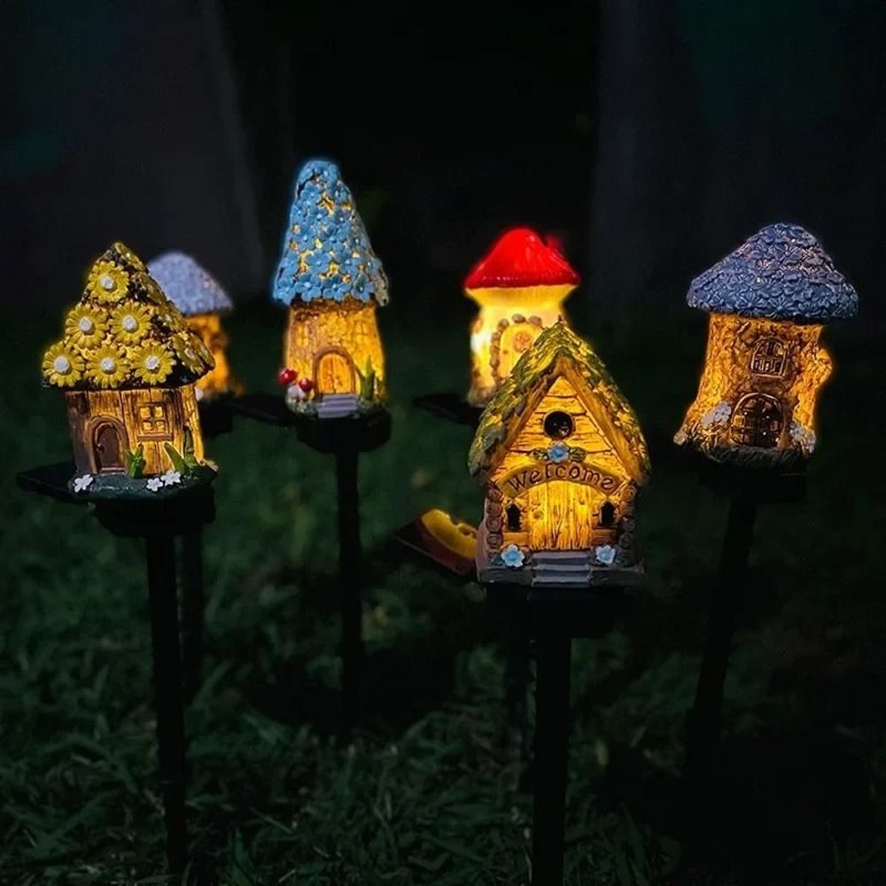New LED Cartoon Mushroom House Solar Garden Landscape Light Waterproof Atmosphere Decorative Floor 0