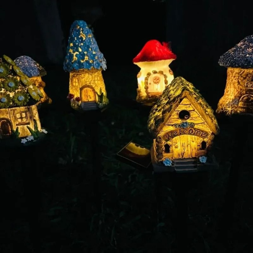 New LED Cartoon Mushroom House Solar Garden Landscape Light Waterproof Atmosphere Decorative Floor 1