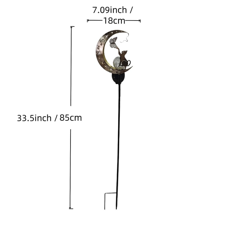 Cat MoonShaped Iron Solar Outdoor Garden Decorative Lamp With Automatic Sensor 1