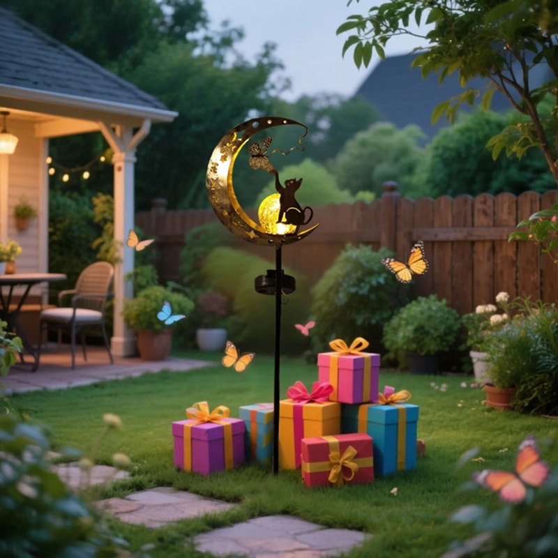 Cat MoonShaped Iron Solar Outdoor Garden Decorative Lamp With Automatic Sensor 3