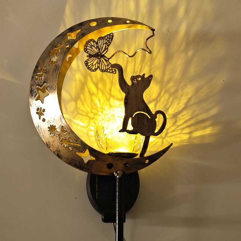 Cat MoonShaped Iron Solar Outdoor Garden Decorative Lamp With Automatic Sensor 5