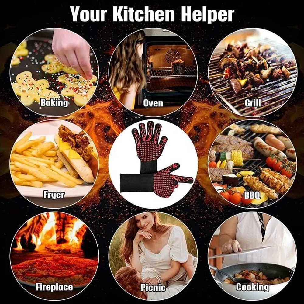 BBQ Gloves 1472F Extreme Heat Resistant Grilling Gloves Silicone NonSlip Oven Mitts 5