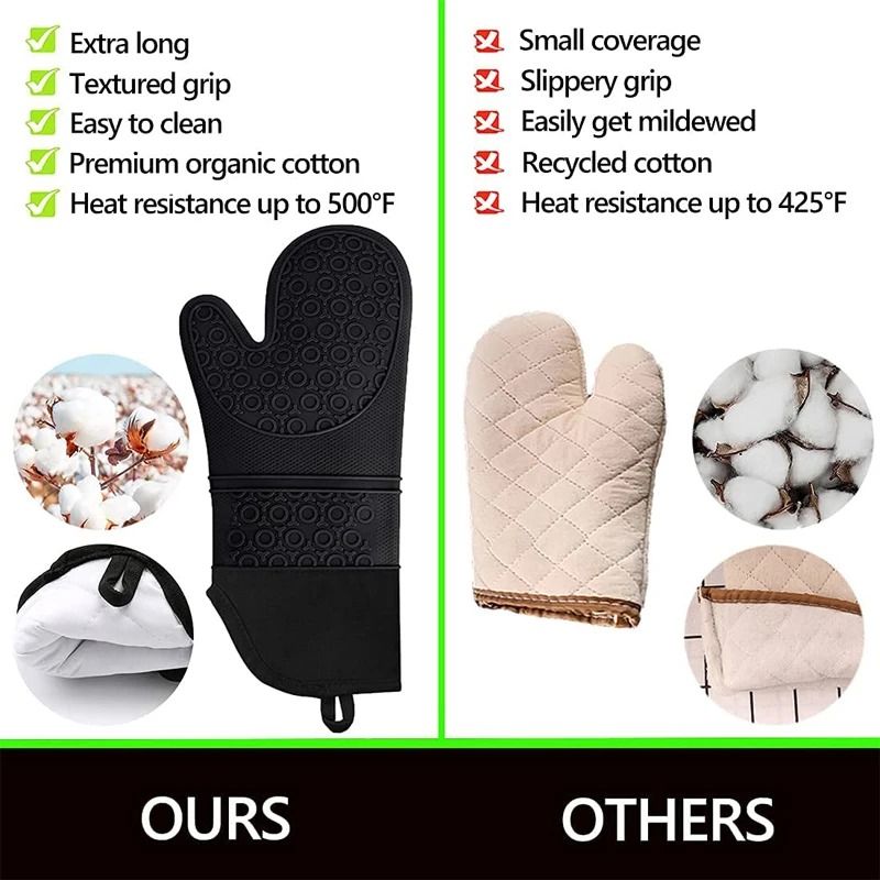 LMETJMA 6Pcs Extra Long Silicone Oven Mitts And Pot Holders Set Heat Resistant Cooking Gloves 2