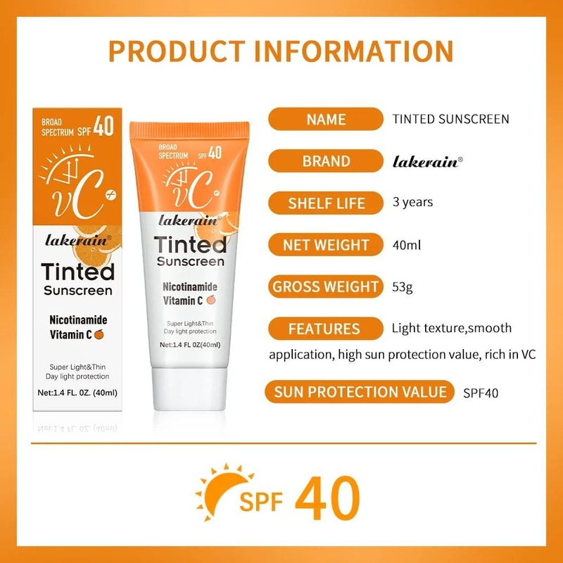 SPF40 Tinted Moisturizing Vitamin C Sunscreen Refreshing UV Skin Protection And AntiAging Cream 5
