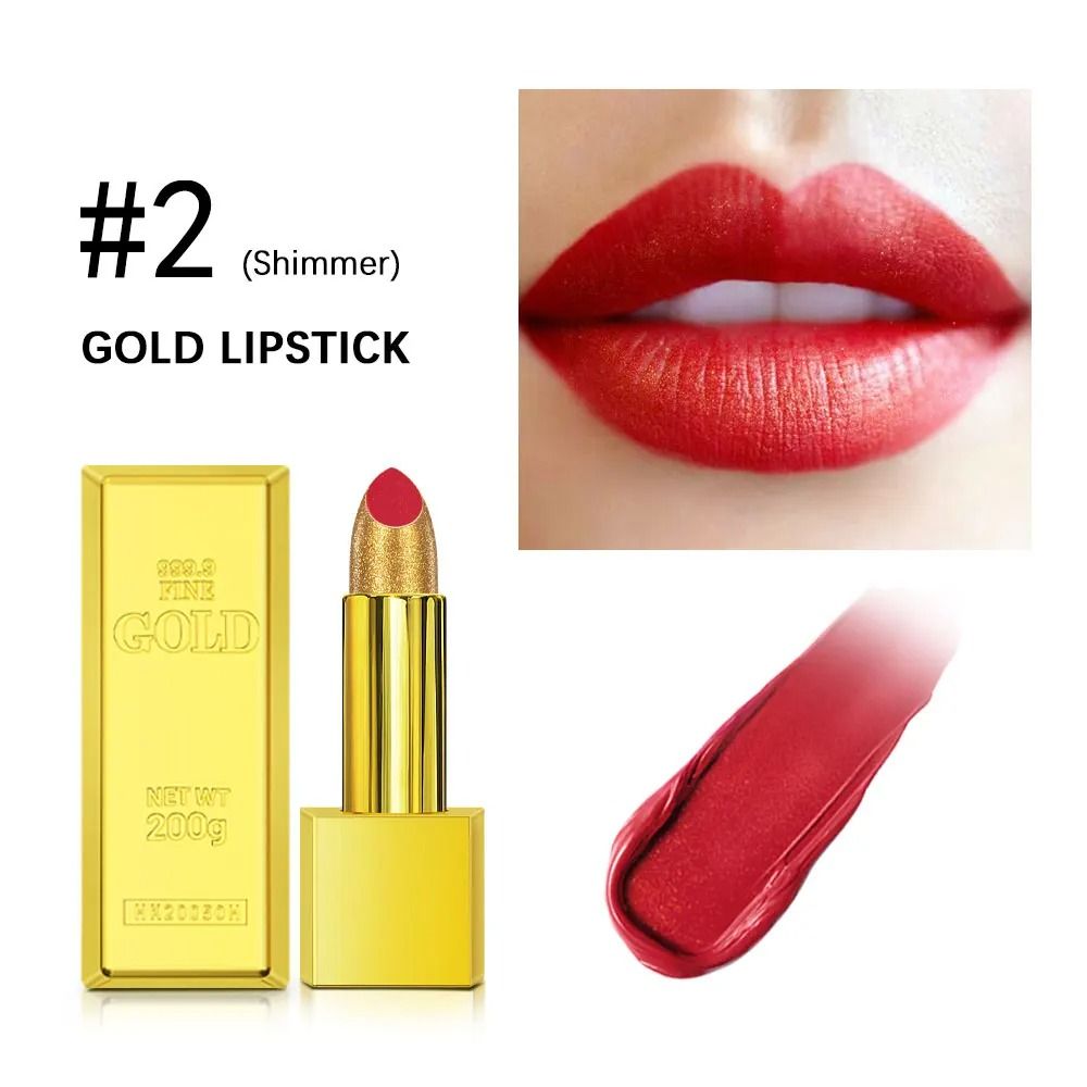 Shimmer Gold Metallic Glitter Lipstick Waterproof Long Lasting Batom Gold Brick Tube Design 13