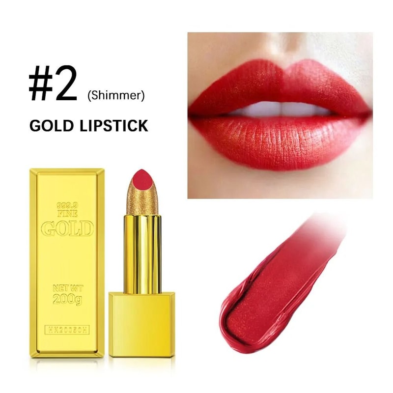 Shimmer Gold Metallic Glitter Lipstick Waterproof Long Lasting Batom Gold Brick Tube Design 13