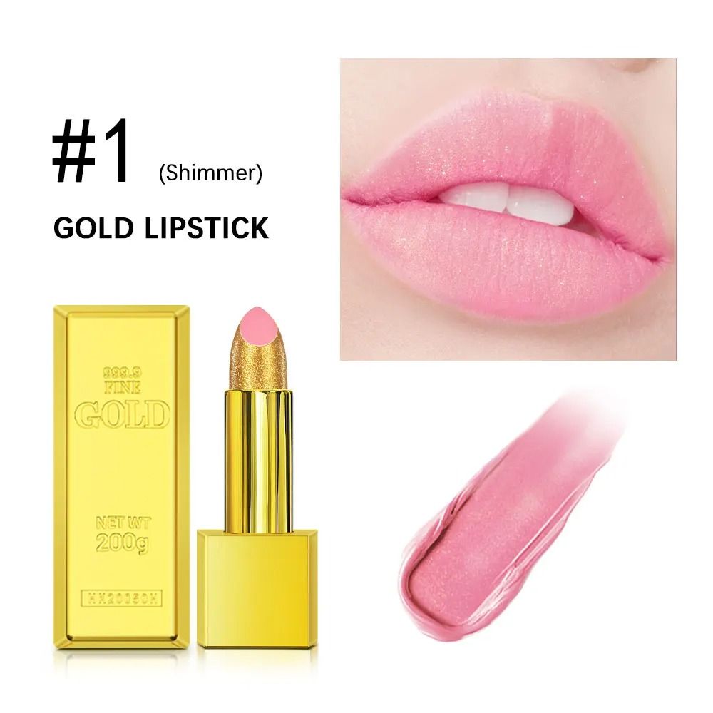 Shimmer Gold Metallic Glitter Lipstick Waterproof Long Lasting Batom Gold Brick Tube Design 14