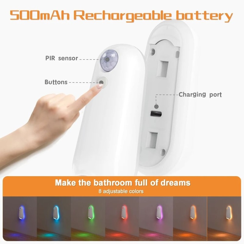 LED Smart Motion Sensor Night Light USB Rechargeable 8Color Toilet Seat Lamp For Home And Camping 4