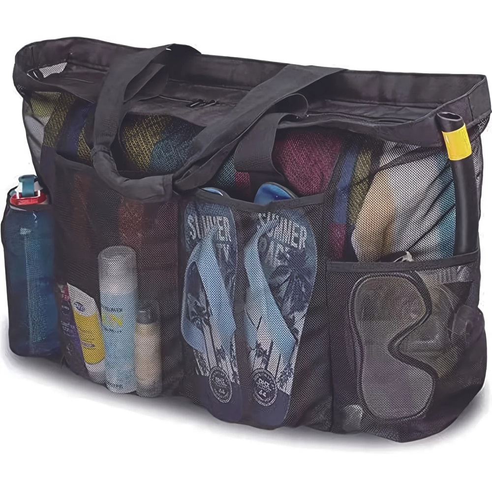 Extra Large Mesh Beach Tote Bag Portable HighCapacity Organizer With Zipper And Side Pockets 0