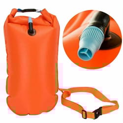inflatable open water swimming buoy tow float and dry bag with double air bag system