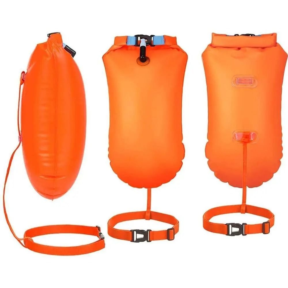 Inflatable Open Water Swimming Buoy Tow Float And Dry Bag With Double Air Bag System 1