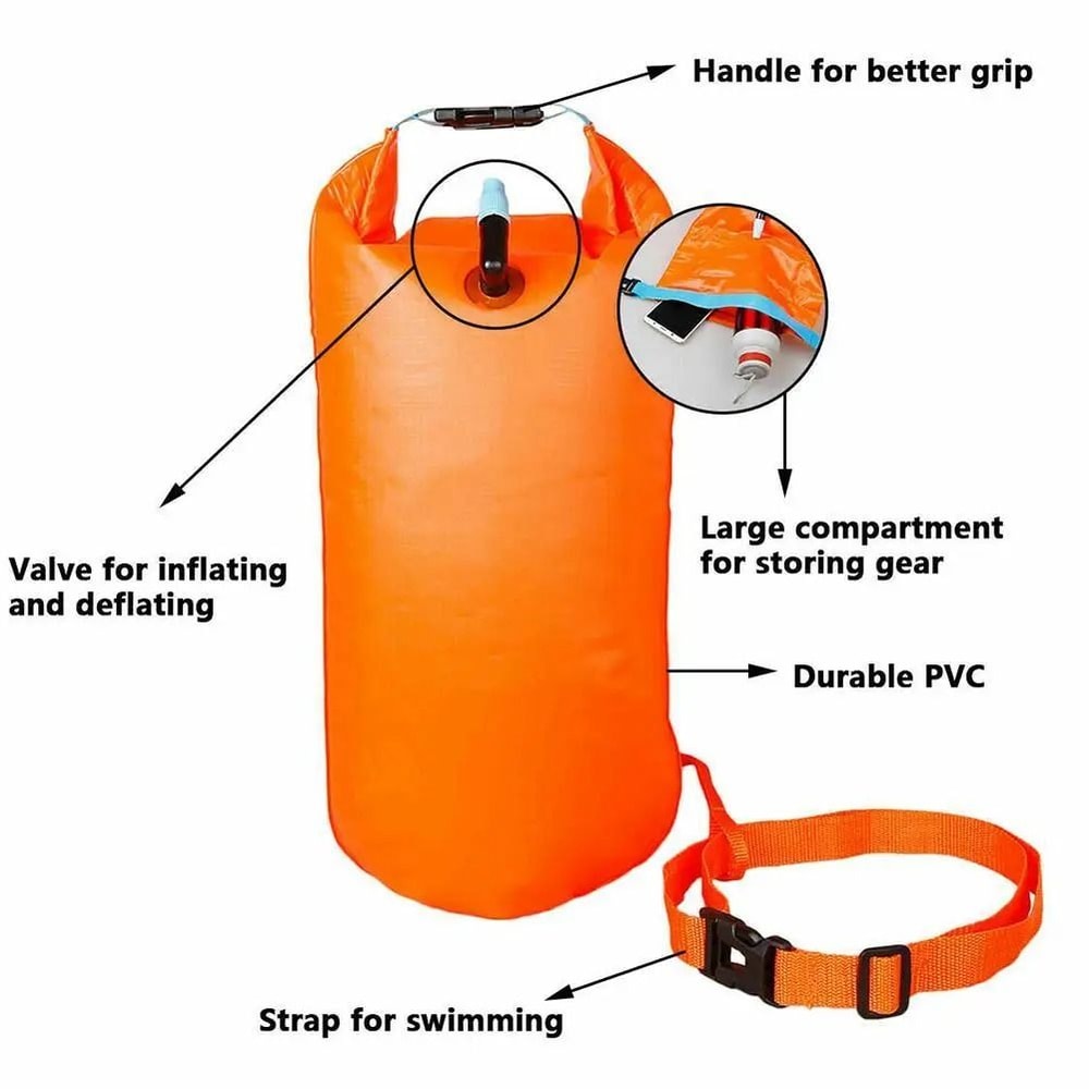Inflatable Open Water Swimming Buoy Tow Float And Dry Bag With Double Air Bag System 2