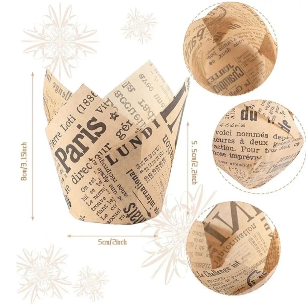 50pcs Newspaper Style Tulip Cupcake Liners And Baking Cups For Weddings And Parties 3