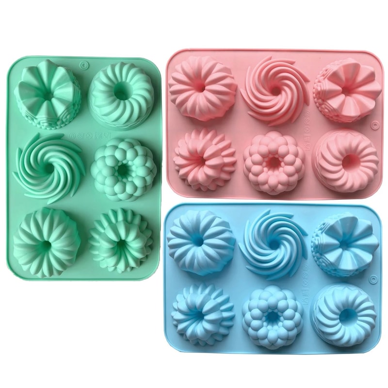 6Cavity Silicone Donut Baking Molds Multicolor Swirl And Flower Shaped Doughnut Pans 9