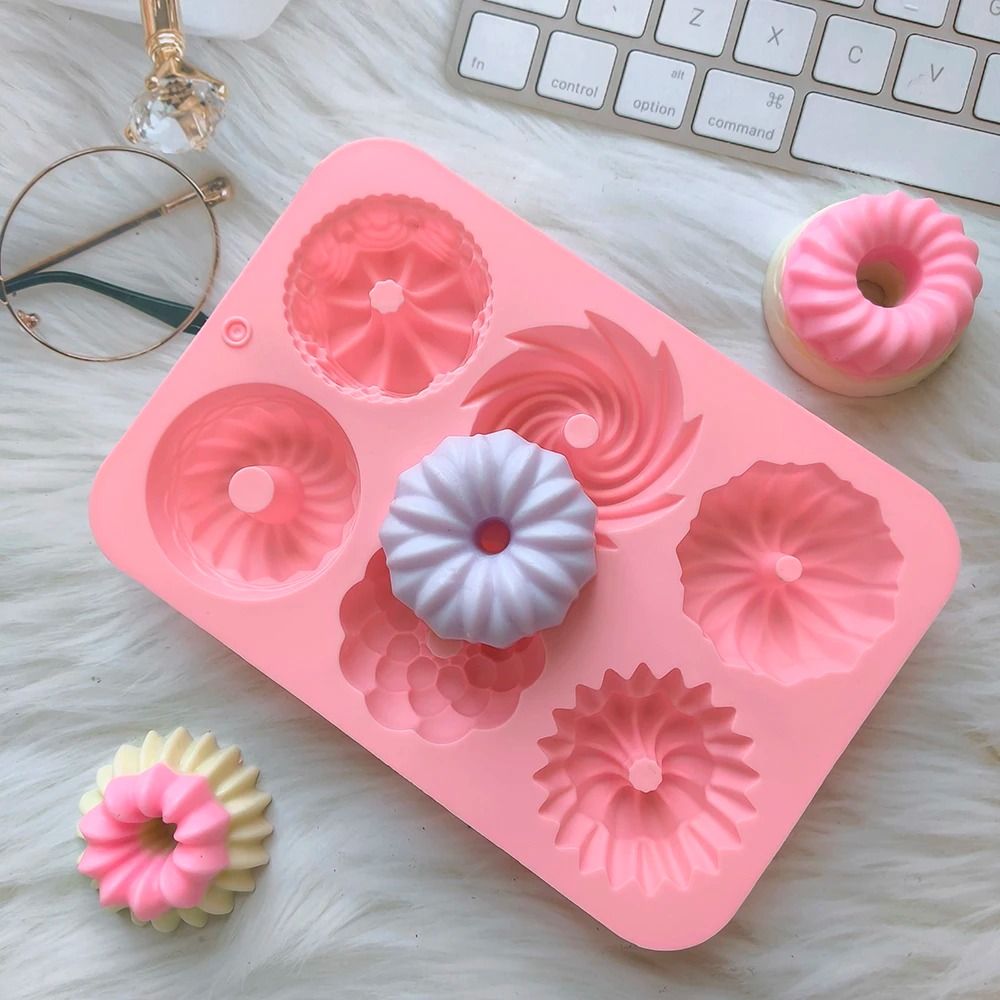 6Cavity Silicone Donut Baking Molds Multicolor Swirl And Flower Shaped Doughnut Pans 3