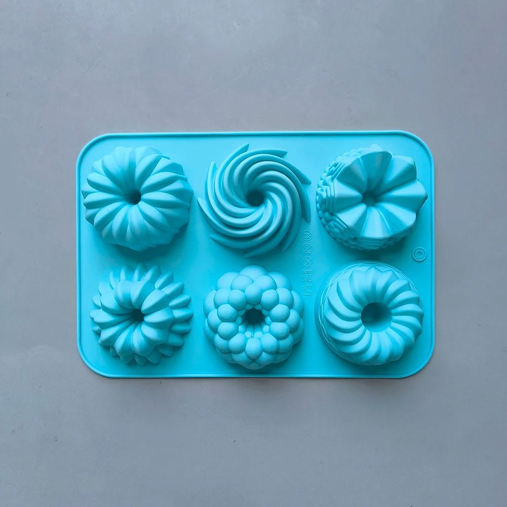 6Cavity Silicone Donut Baking Molds Multicolor Swirl And Flower Shaped Doughnut Pans 5