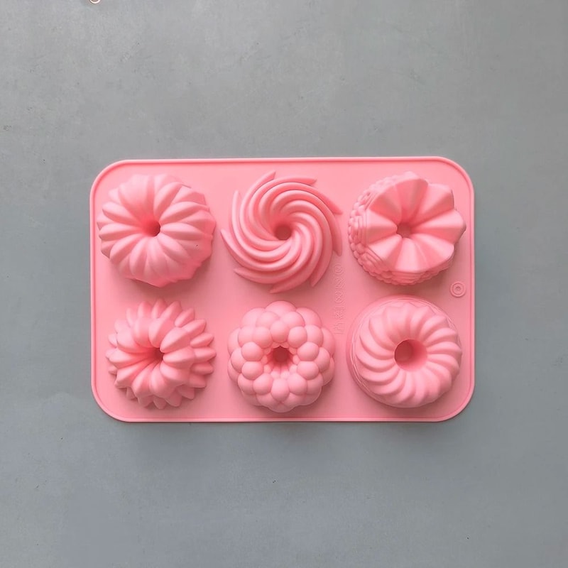 6Cavity Silicone Donut Baking Molds Multicolor Swirl And Flower Shaped Doughnut Pans 6