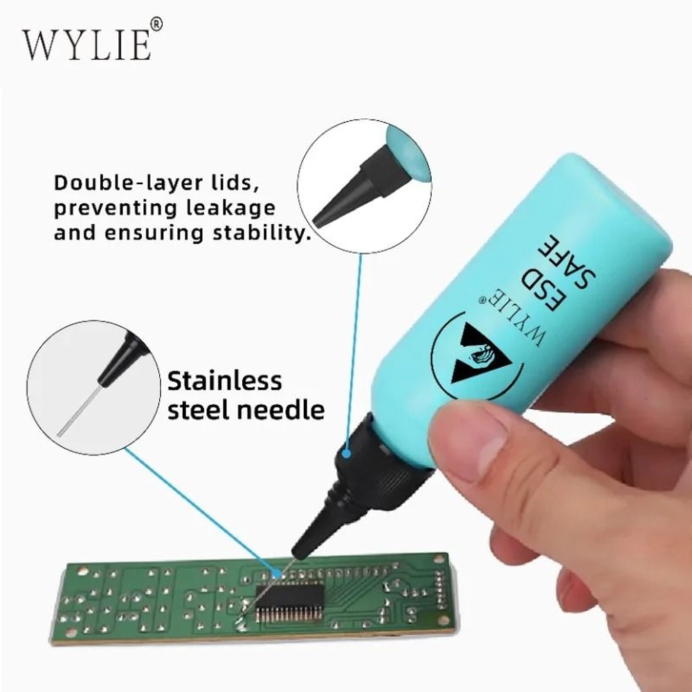 WYLIE 60ml ESD Safe Solvent Bottle LeakProof Double Cap Dispensing Tool For Mobile Phone Repair 4