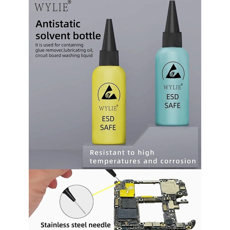 WYLIE 60ml ESD Safe Solvent Bottle LeakProof Double Cap Dispensing Tool For Mobile Phone Repair 5