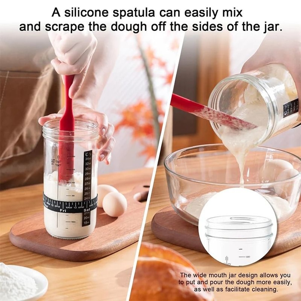 Premium Sourdough Starter Jar Kit 24oz Glass Fermentation Set With Date Marked Feeding Band 3