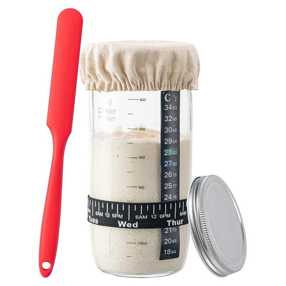 Premium Sourdough Starter Jar Kit 24oz Glass Fermentation Set With Date Marked Feeding Band 6