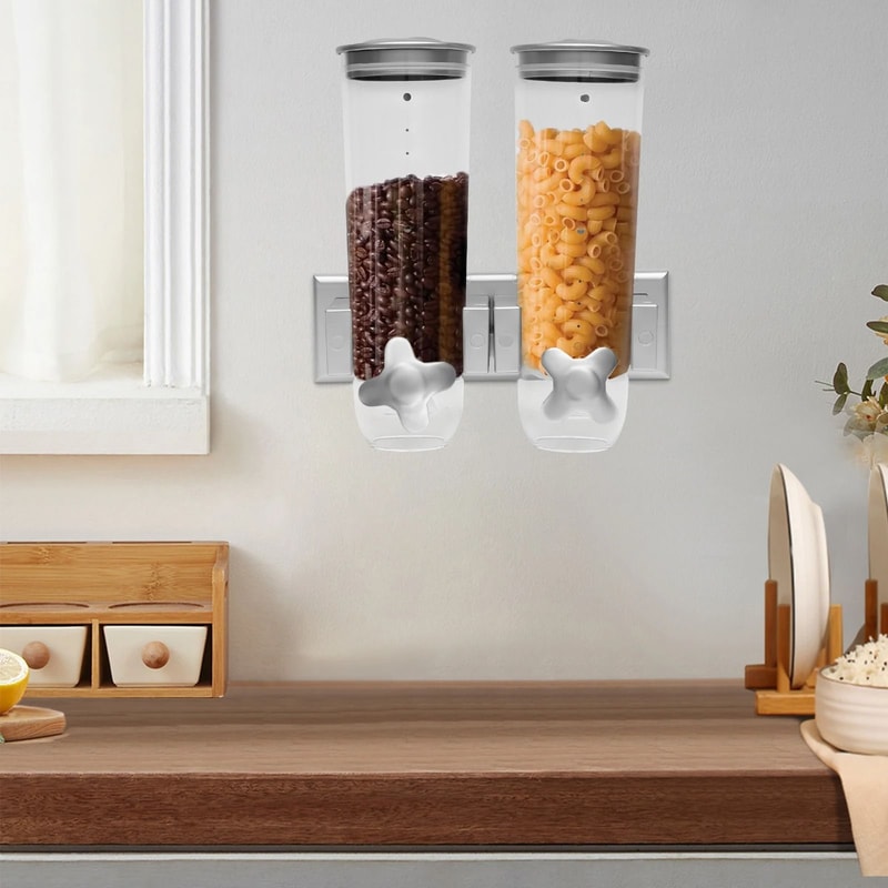 WallMounted DualBucket Food Dispenser With 3L Capacity And Portion Control For Grains And Rice 2