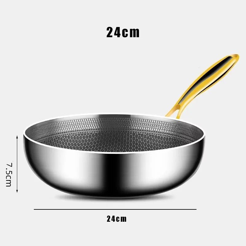 Premium 316 Stainless Steel Honeycomb Frying Pan And NonStick Wok For Induction And Gas 7