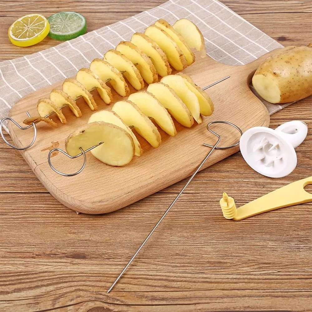 Creative Stainless Steel Rotate Potato Slicer And Twisted Spiral Cutter Kitchen Gadget Set 3