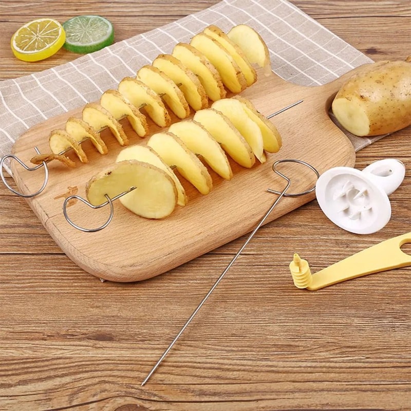 Creative Stainless Steel Rotate Potato Slicer And Twisted Spiral Cutter Kitchen Gadget Set 3